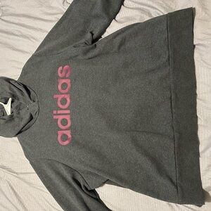 Adidas Charcoal Hoodie with Vibrant Pink Branding